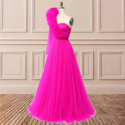 Elegant One Shoulder Long Sleeve Split Ball Dress