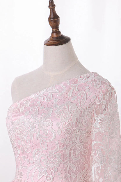 A-line single sleeved satin with decal two tone elegant dress