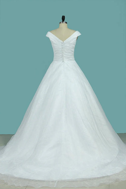 One line pleated sexy and elegant off shoulder bride dress