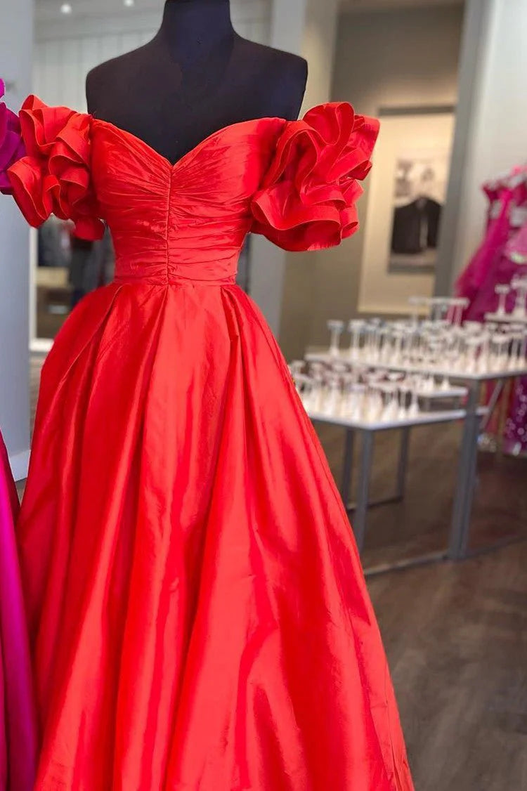 A-line Royal Blue Sexy Off Shoulder Ruffle Edge Sleeves Formal Dress