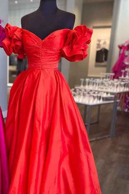A-line Royal Blue Sexy Off Shoulder Ruffle Edge Sleeves Formal Dress