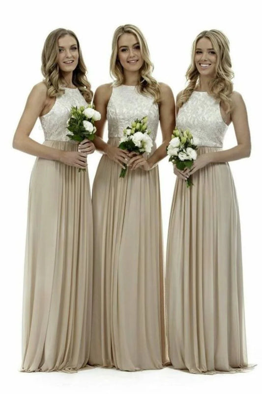 A-line Chiffon Elegant and Beautiful Lace Bridesmaid Dress Floor length