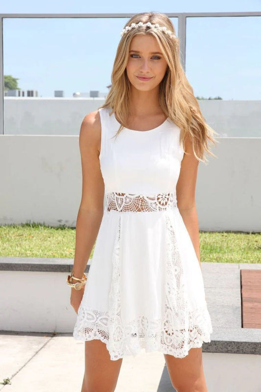 A-line curved chiffon lace short mini zippered back to school dress