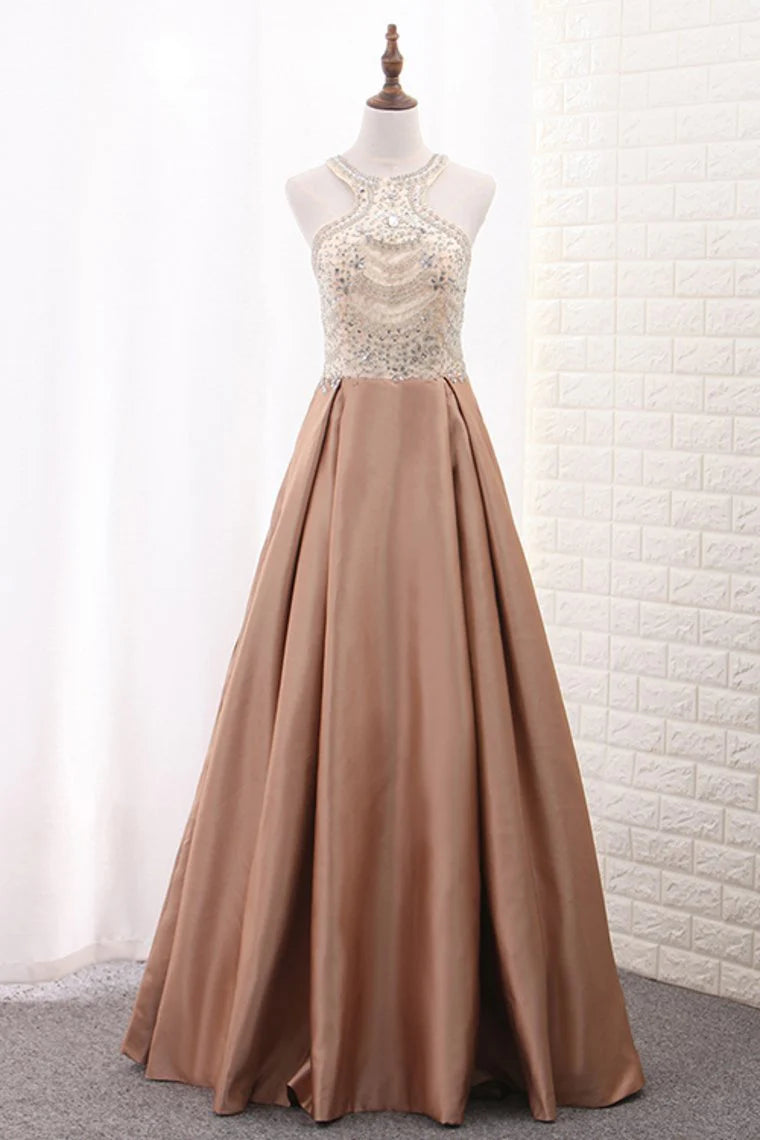 A-line satin dome dress with beaded trailing skirt