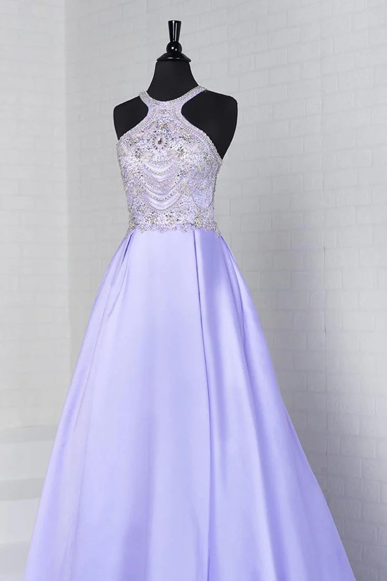 A-line satin dome dress with beaded trailing skirt