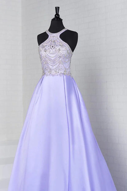 A-line satin dome dress with beaded trailing skirt
