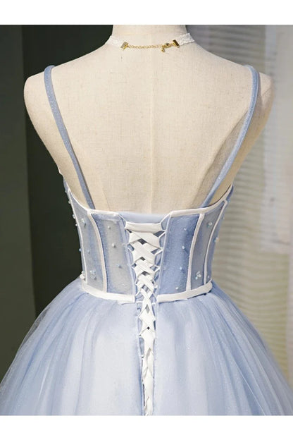 A-line short sleeved tulle flower back to school party short dress