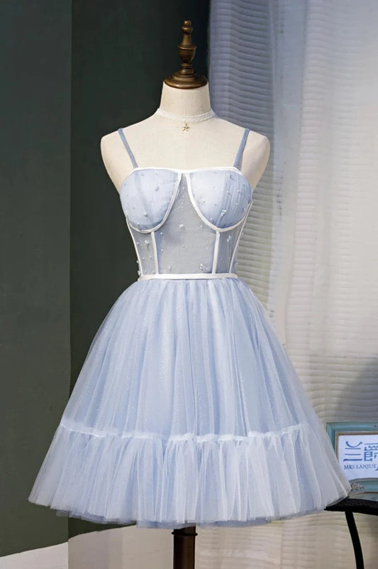 A-line short sleeved tulle flower back to school party short dress