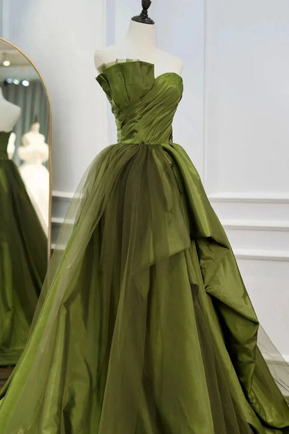 A-line sexy off the shoulder haute couture satin tulle sweep ball gown