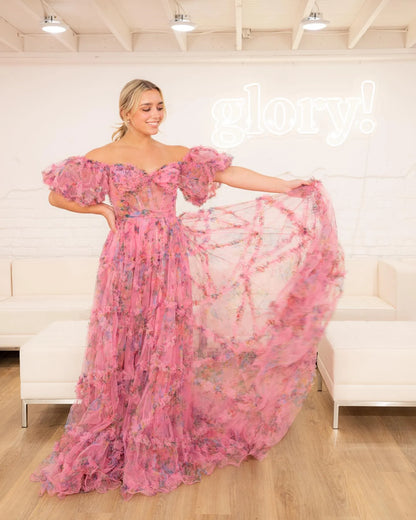 A-line Sweet Printed Chiffon Ball Party Dress