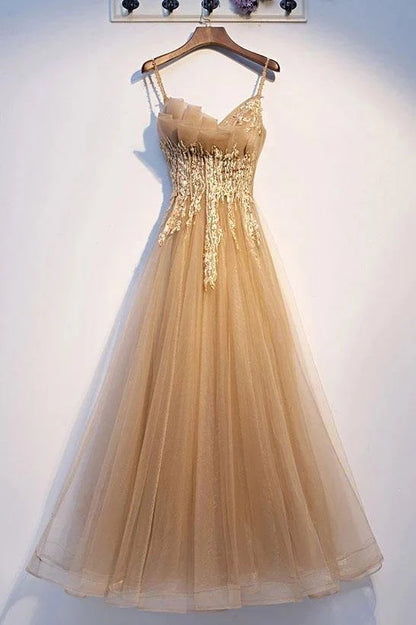 A-line sheer Italian spaghetti strap sleeveless lace lace ball dress floor mopping evening dress