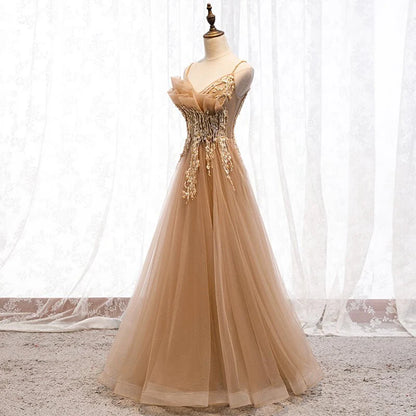 A-line sheer Italian spaghetti strap sleeveless lace lace ball dress floor mopping evening dress