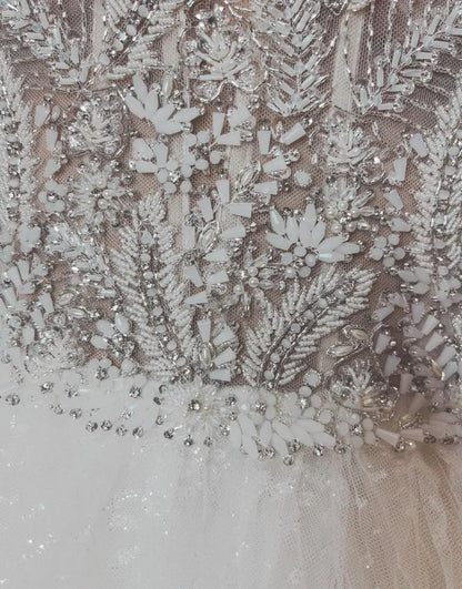 A-line Italian Noodle Sexy Strap sheer glitter plus size Wedding Dress