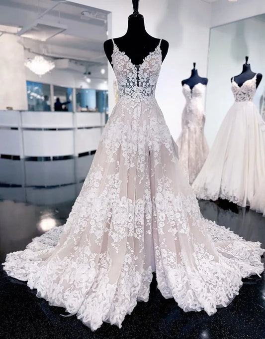 Elegant A-line spaghetti strap court dress