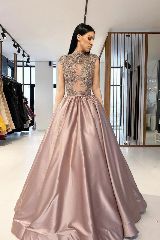 A-line bead high necked ball evening dress long noble dance dress