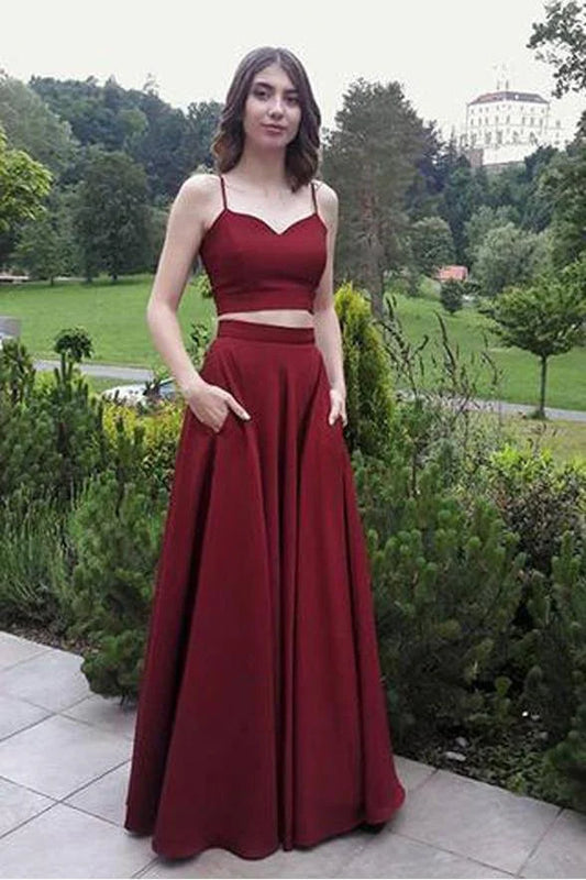 A-line two-piece set of spaghetti straps dance dress with pockets sweet dance dress