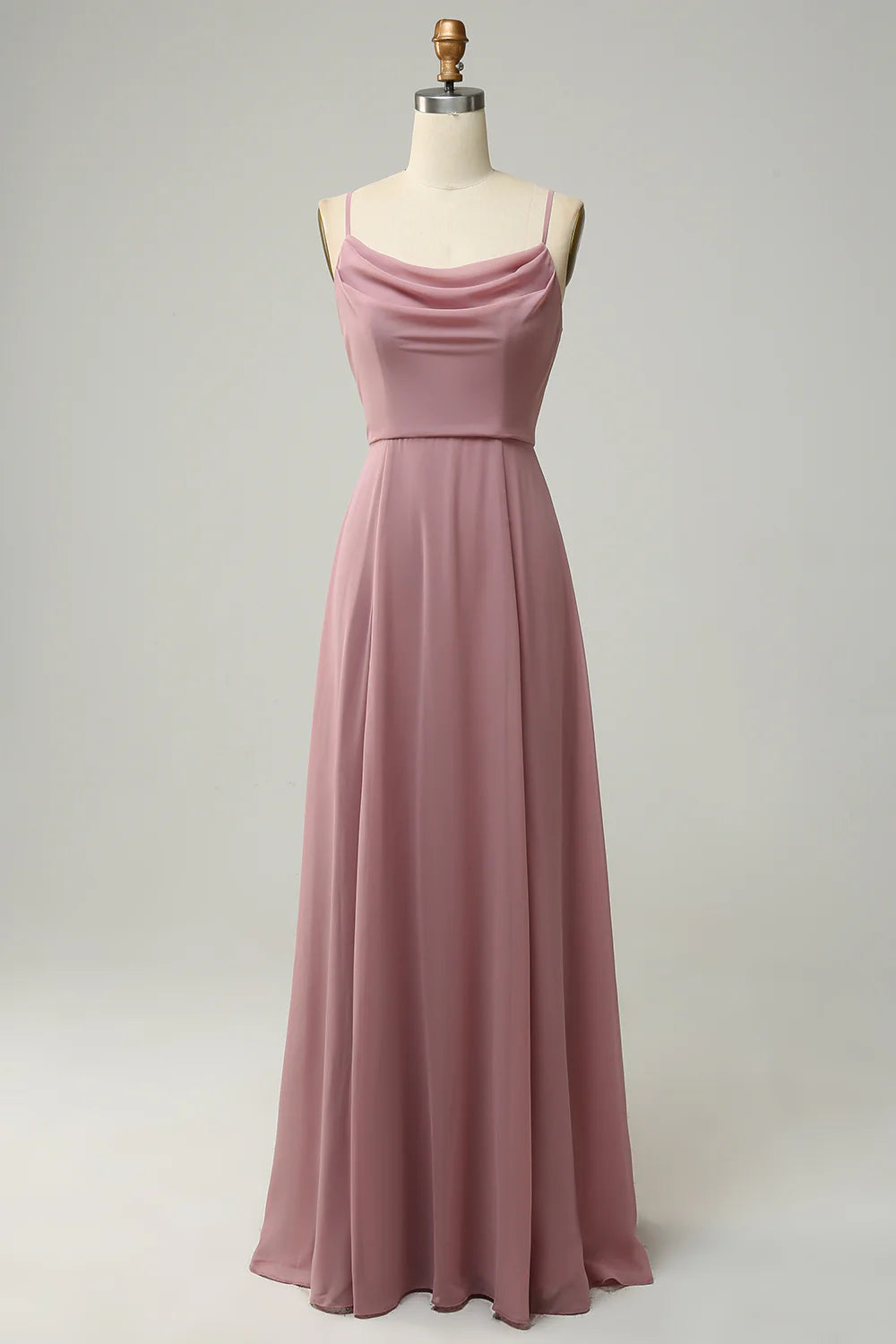 Elegant and Sweet Italian Noodle Strap Sleeveless Long Bridesmaid Dress