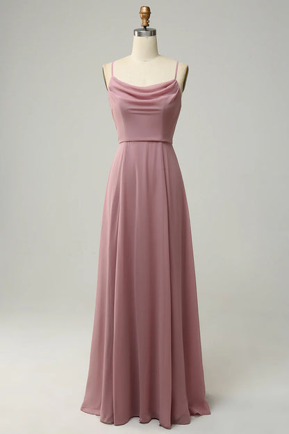 Elegant and Sweet Italian Noodle Strap Sleeveless Long Bridesmaid Dress
