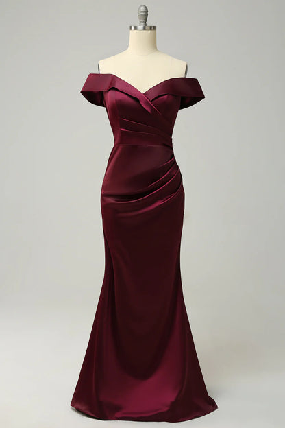 Sexy and elegant off the shoulder long slim fitting bridesmaid dress