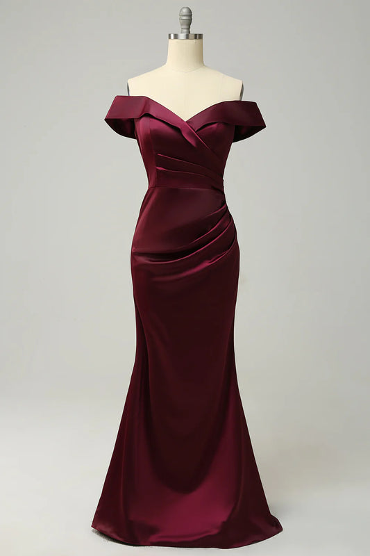 Sexy and elegant off the shoulder long slim fitting bridesmaid dress
