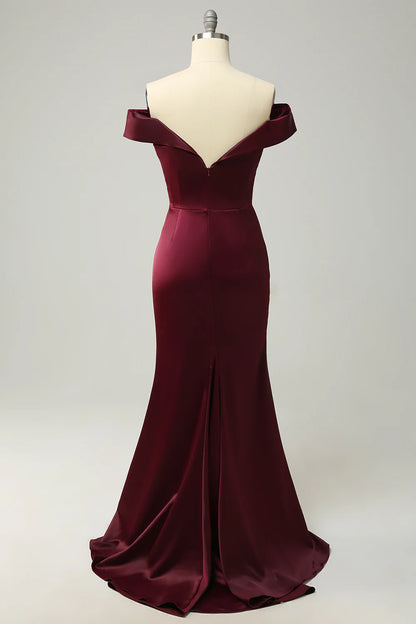 Sexy and elegant off the shoulder long slim fitting bridesmaid dress