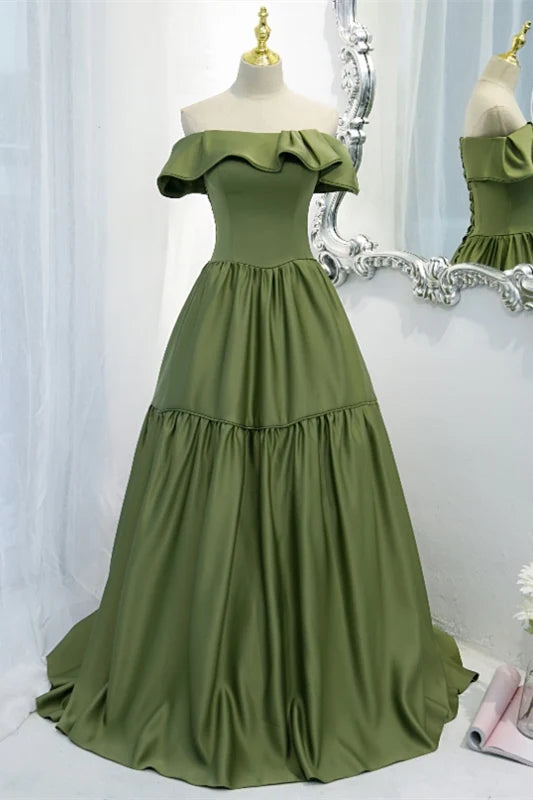 Strapless Avocado Green A-line Long Formal Evening Gown