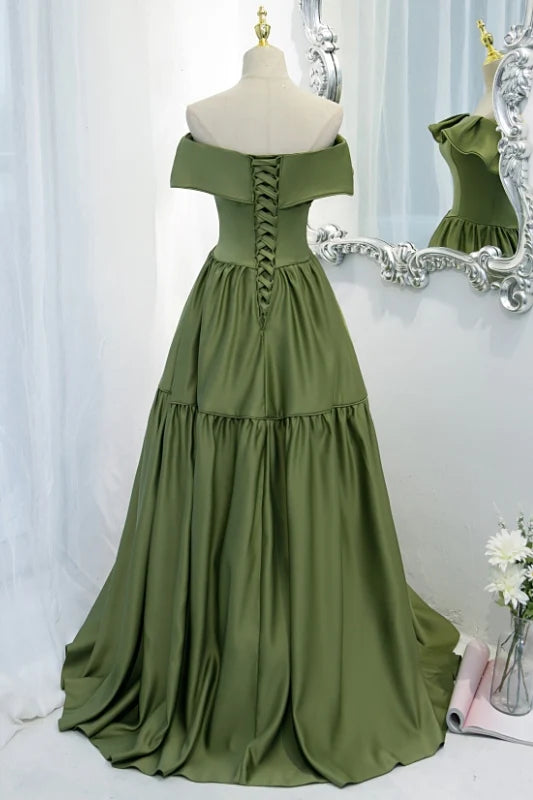 Strapless Avocado Green A-line Long Formal Evening Gown