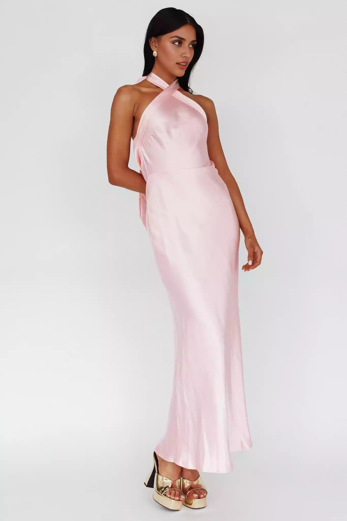 Absolutely stunning ultra long cross neck hanging, backless, adjustable shoulder straps with side zippers Prom Dresses