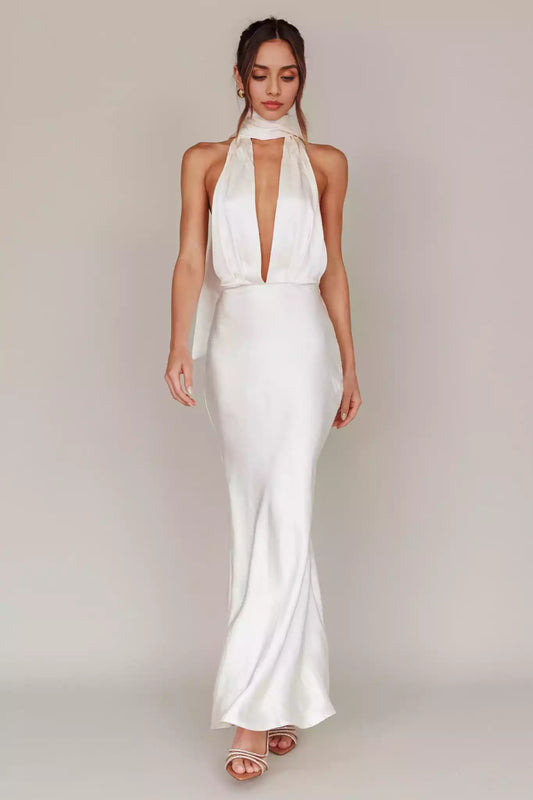 Absolutely stunning ultra long deep V-neck backless low straps with adjustable side zippers Prom Dresses