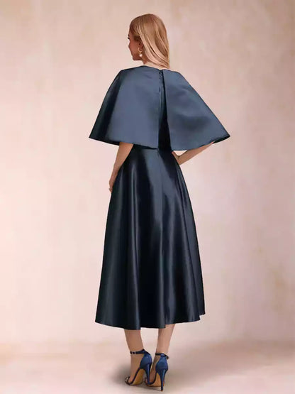 A charming A-line/princess style round neck half sleeved pleated Mother of the Bride Dresses