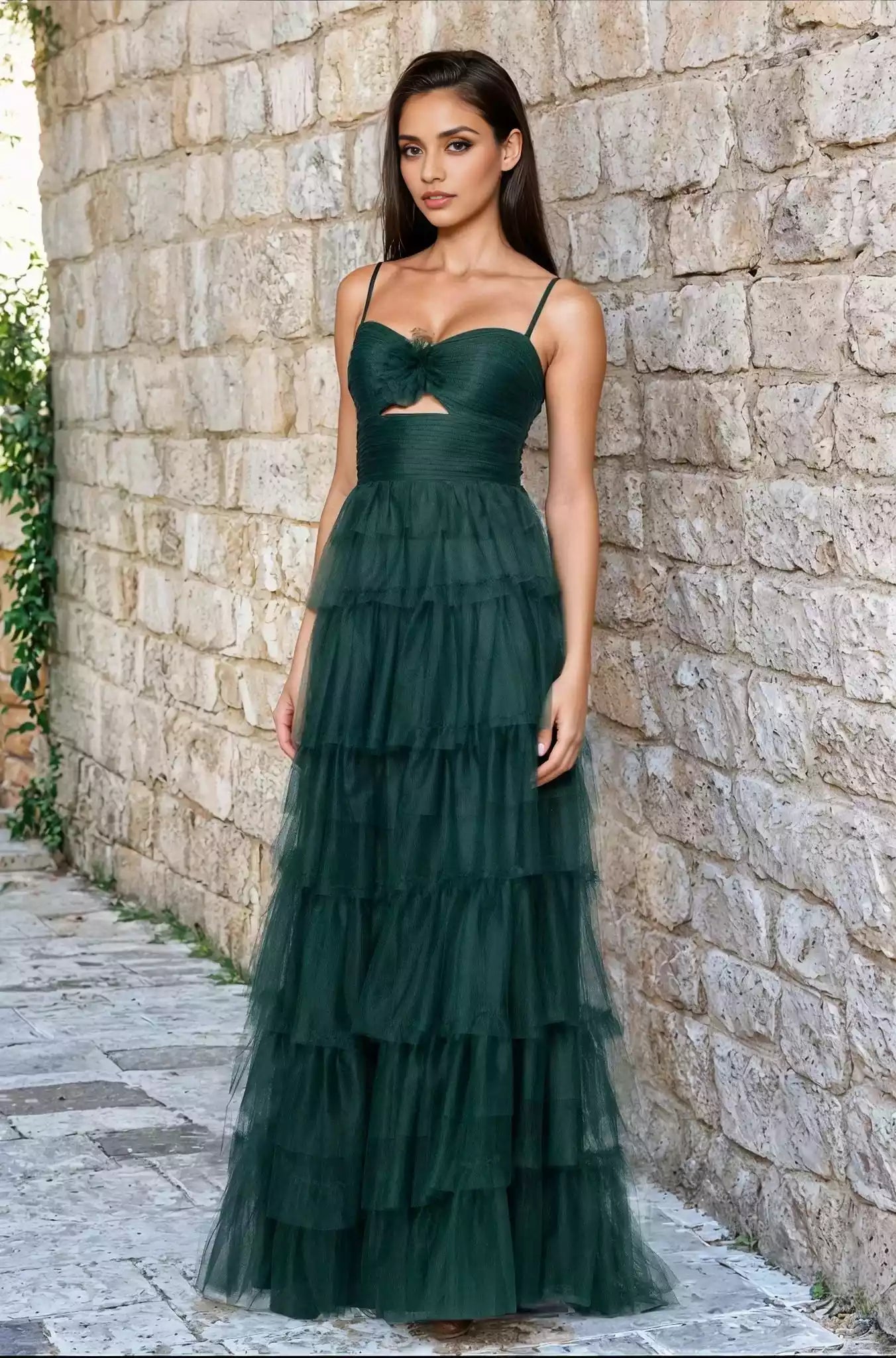 Amazing A-line strapless heart-shaped neckline with hollowed out delicate shoulder straps and layered ruffles, showcasing romantic charm Prom Dresses