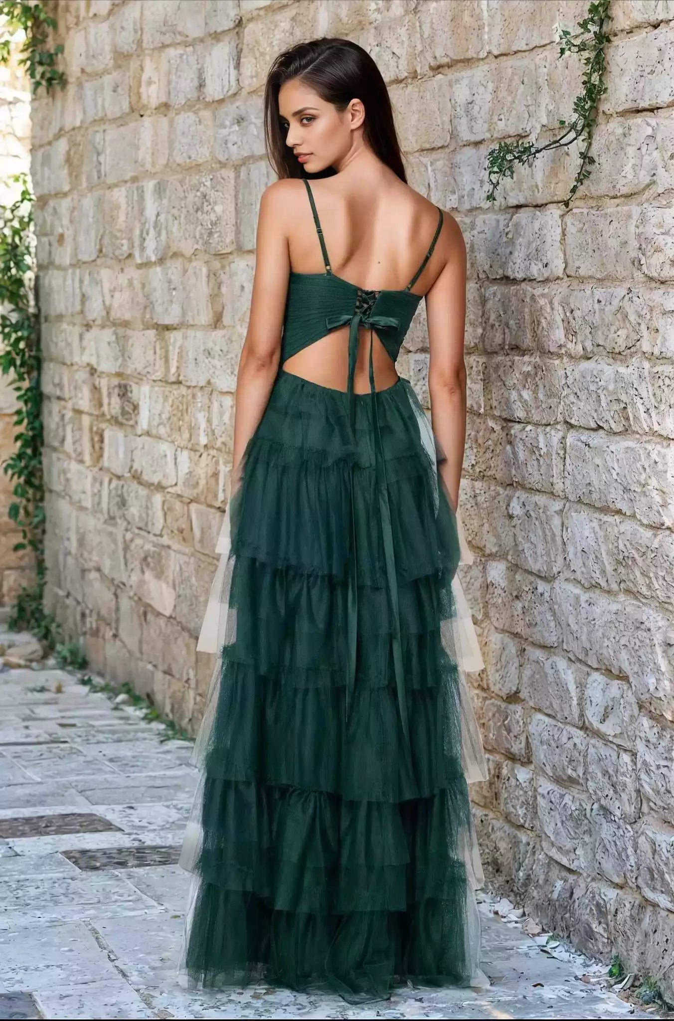 Amazing A-line strapless heart-shaped neckline with hollowed out delicate shoulder straps and layered ruffles, showcasing romantic charm Prom Dresses