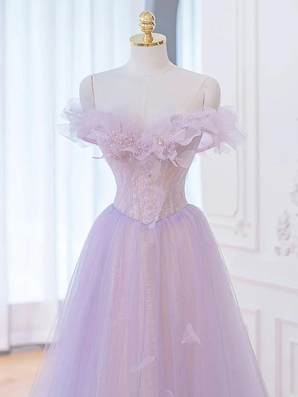 A-Line Purple Off Shoulder Long Prom Dress Purple Formal Prom Dresses