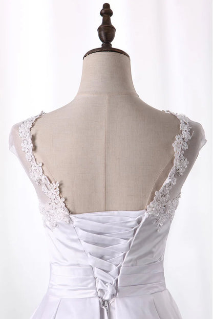Asymmetric A-line dress with embellished beads and smooth satin finish