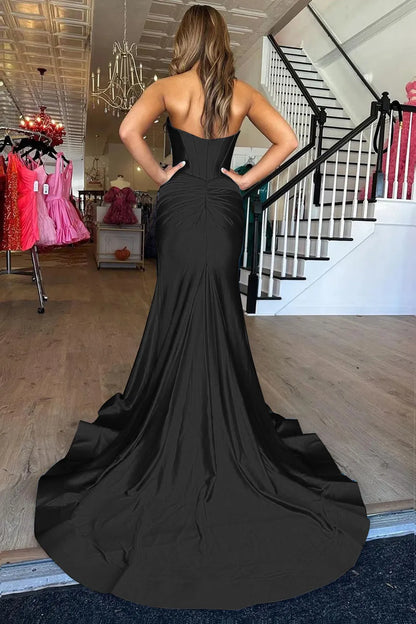Mermaid Sweetheart Zipper Back Long Satin Ball Dress Split