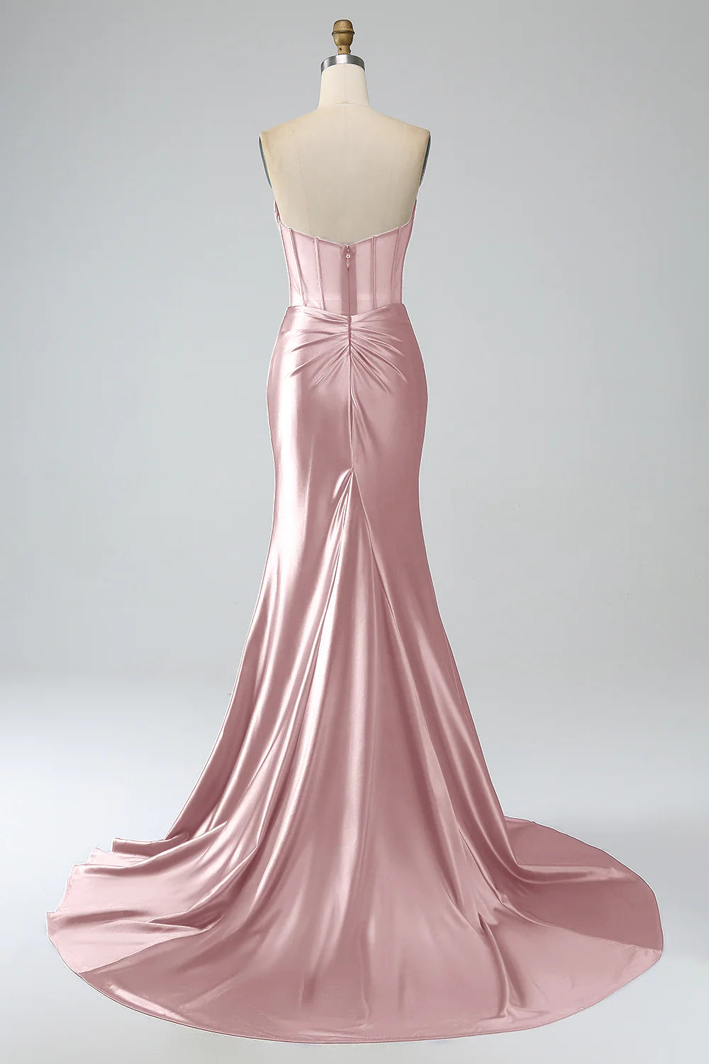 Powder blusher Pink Mermaid Sexy Strapless Pleated Corset Slim Long Prom Dress