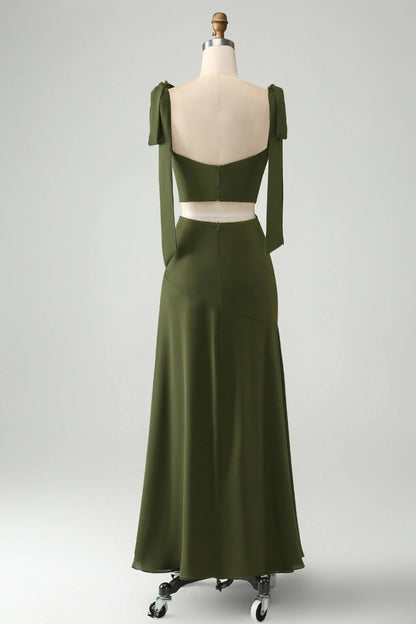 A Line Spaghetti Straps Floor Length Dress with Slit
