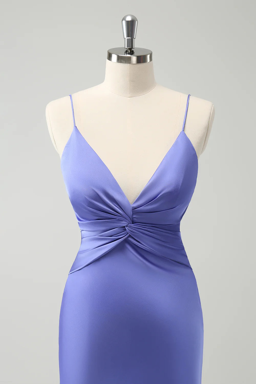 Purple Mermaid Front Criss Cross Pleated Long Bridesmaid Dress