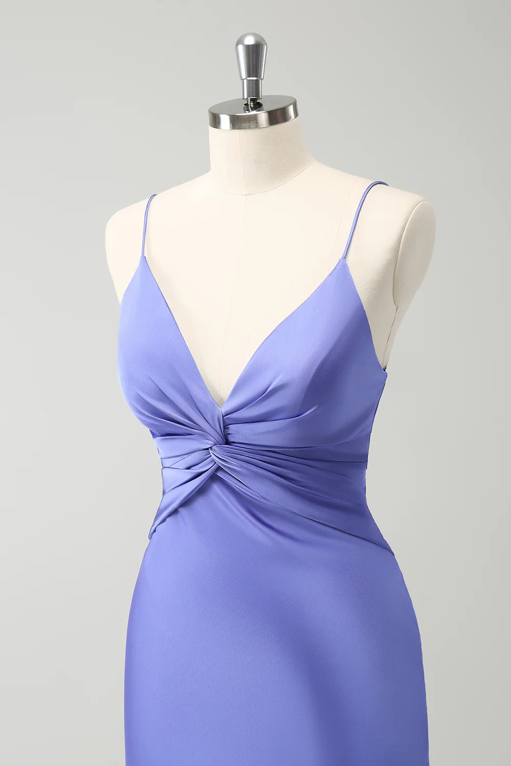 Purple Mermaid Front Criss Cross Pleated Long Bridesmaid Dress