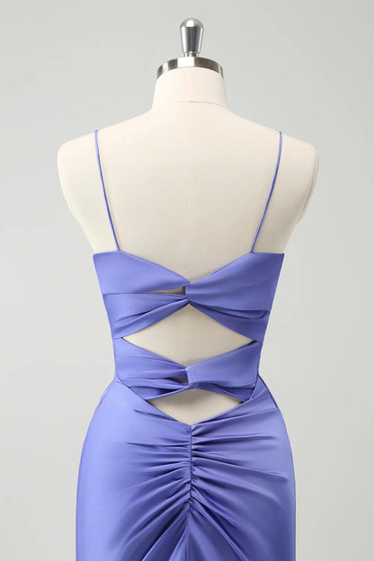 Purple Mermaid Front Criss Cross Pleated Long Bridesmaid Dress