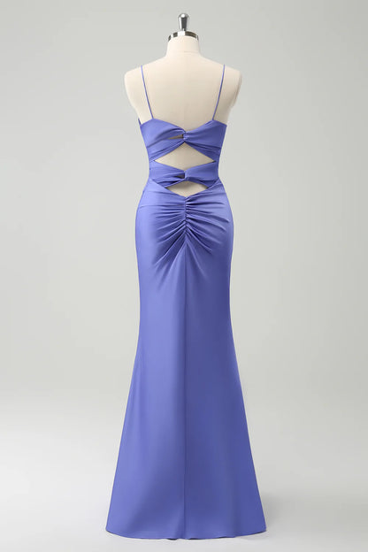 Purple Mermaid Front Criss Cross Pleated Long Bridesmaid Dress