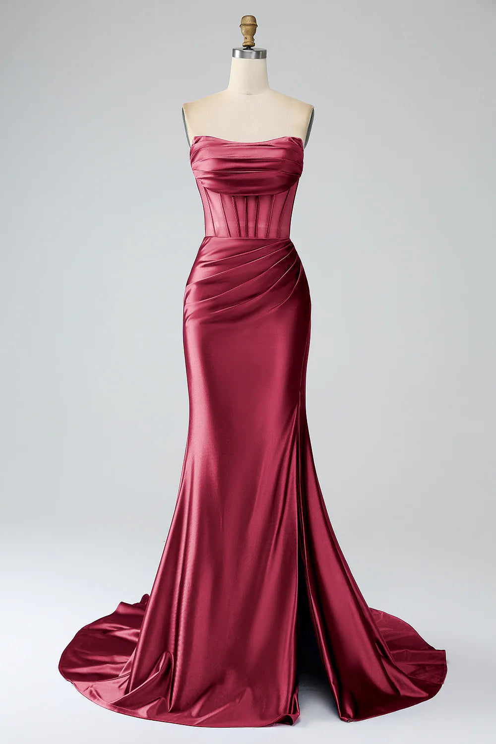 Powder blusher Pink Mermaid Sexy Strapless Pleated Corset Slim Long Prom Dress