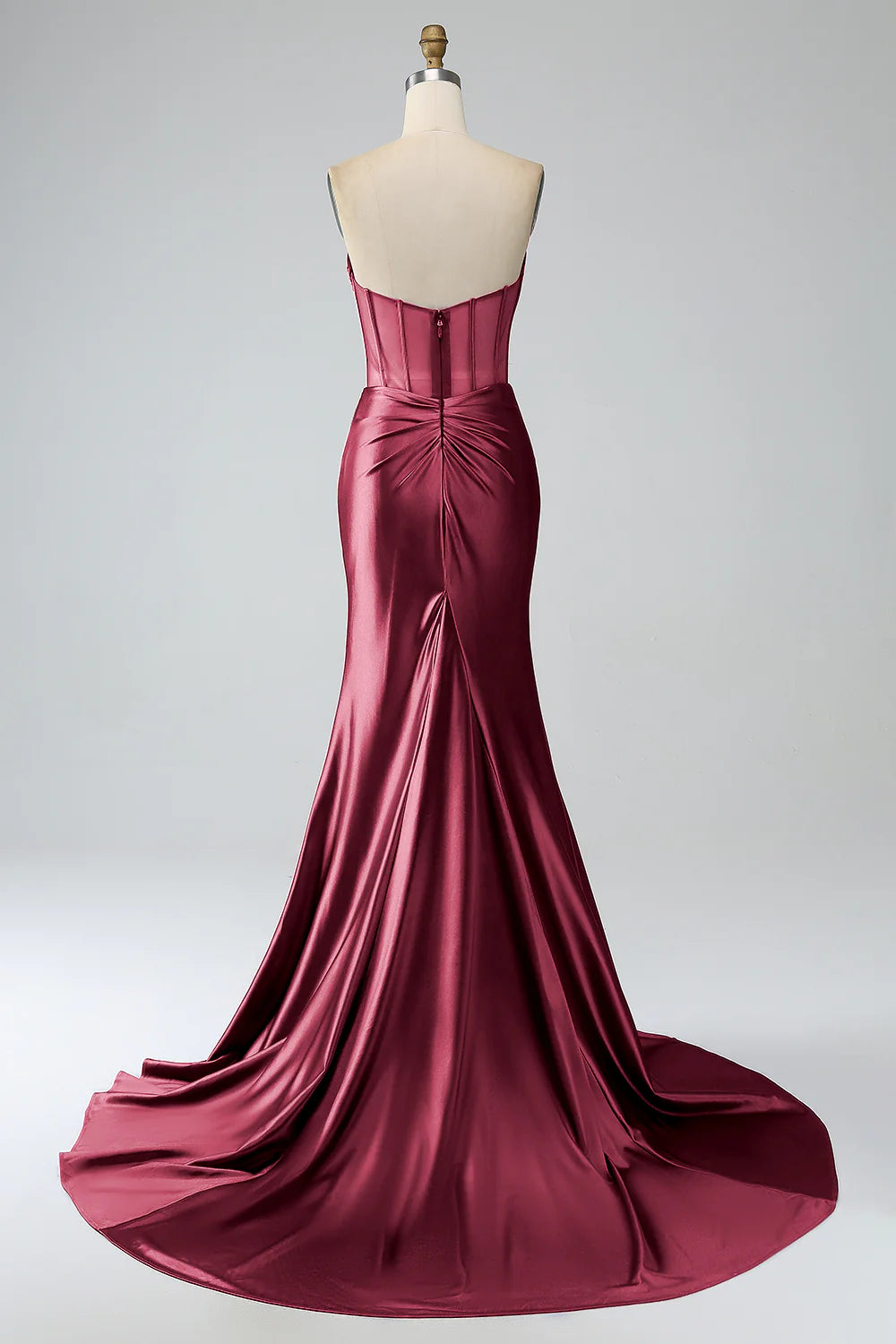 Powder blusher Pink Mermaid Sexy Strapless Pleated Corset Slim Long Prom Dress