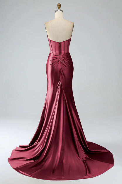 Powder blusher Pink Mermaid Sexy Strapless Pleated Corset Slim Long Prom Dress