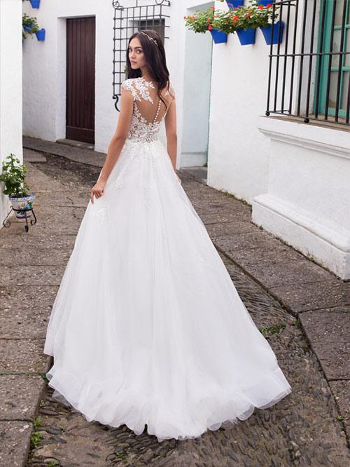 Elegant ball dress sleeveless sheer backless beach floral wedding dress