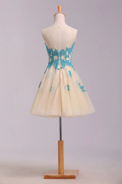 Beautiful A-line dress with short mini style embellished with floral chiffon