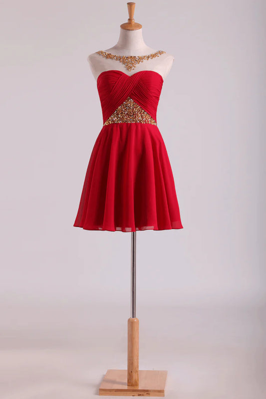 Beautiful and elegant dress A-line short beaded mini chiffon