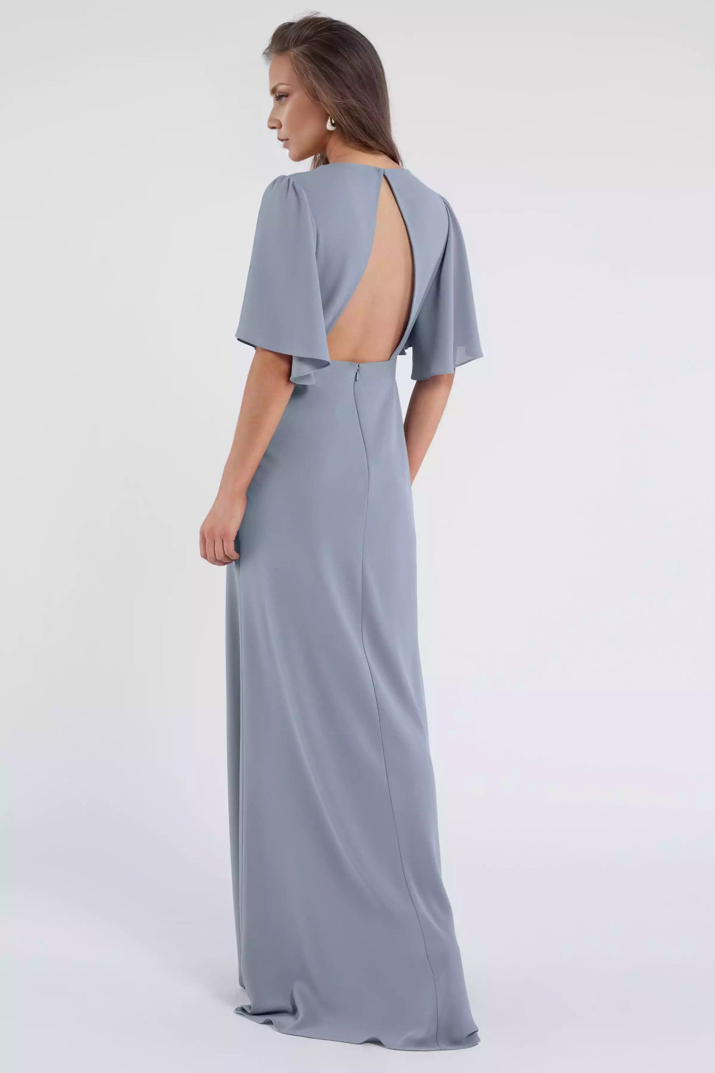 Beautiful deep V-neck chest pleats, angled high waist, fully lined back, mid zip Bridesmaid Dresses