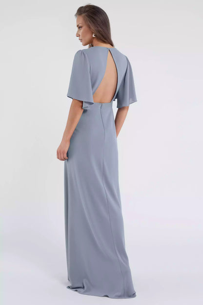 Beautiful deep V-neck chest pleats, angled high waist, fully lined back, mid zip Bridesmaid Dresses