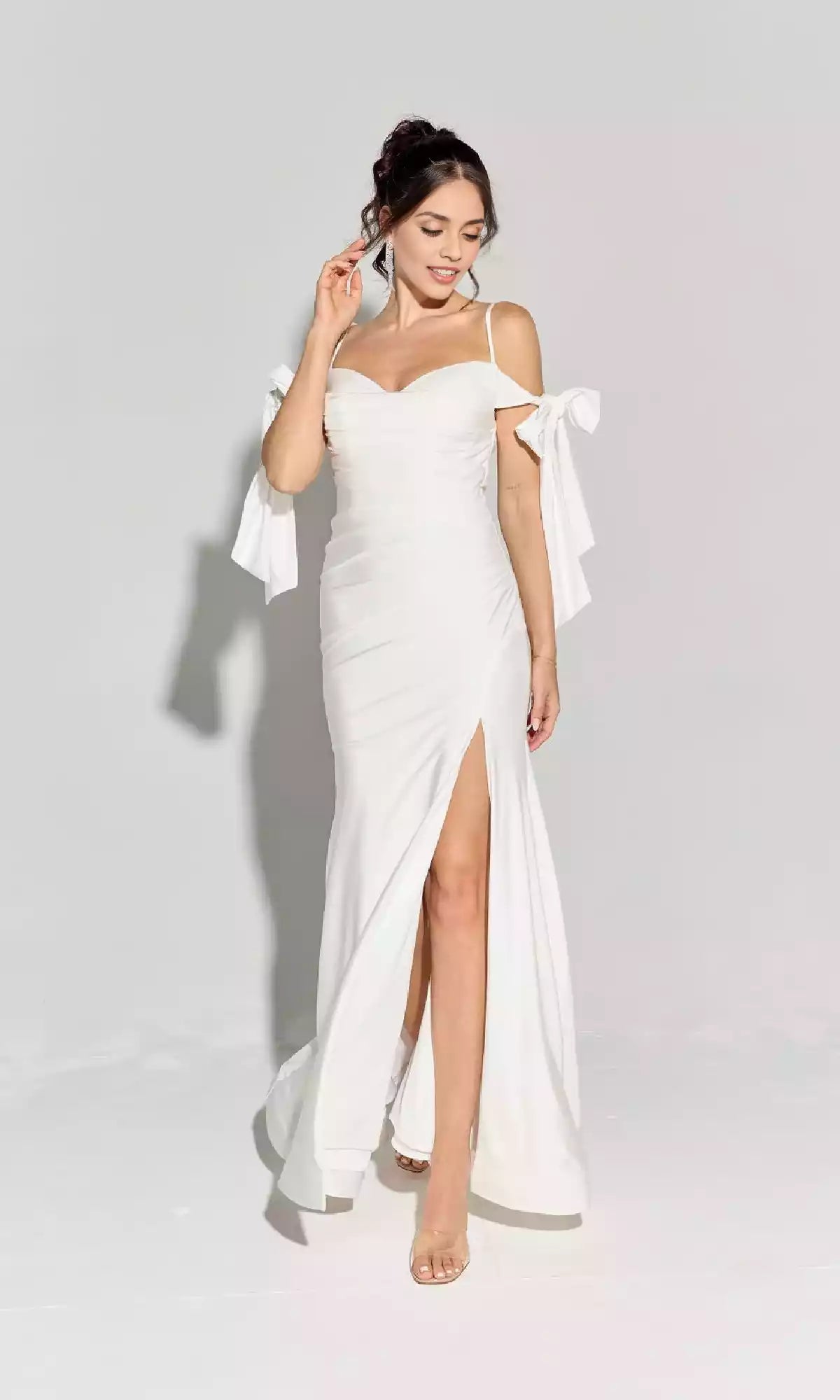 Beautiful formal heart-shaped neckline with side slits and thin shoulder straps showcasing sexy charm Prom Dresses